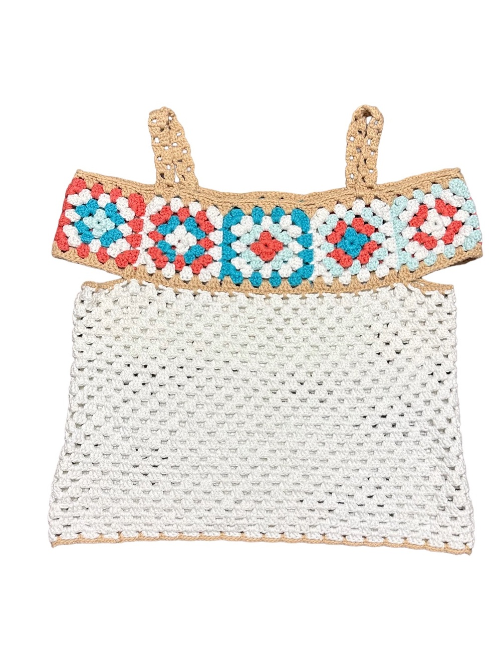 Hand-Crocheted White & Multi-Color Women's Tank Top